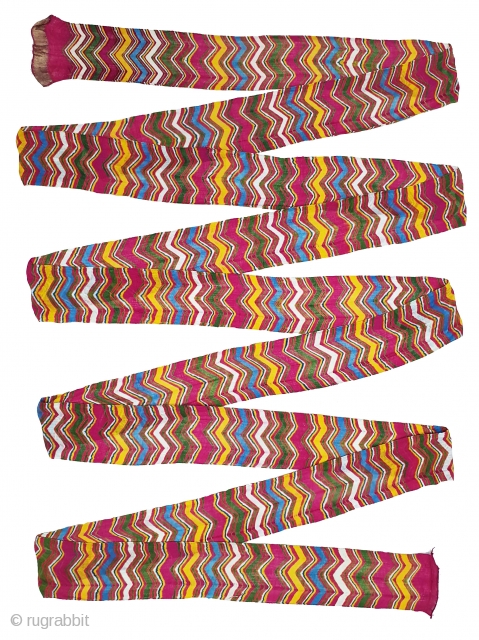 Muslin turban cloth tie-dyed in multiple colours in lahariya (wave) style, From Sekhawati District Rajasthan. India. c.1900. Its size is near by 6 to 8 miters(20201027_124944).
       