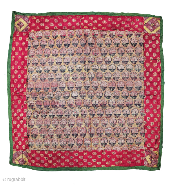 Ceremonial Rare Zari Brocade Weaving, Book Wrap Covers, From the Collection,

Silk Woven with Discontinuous Silk,
Silver and Silver Gold -Gilt Kalabattun Pattern wefts, Gujarat. India. India.

C.1850 - 1875

Size is 70cmX70cm (20241029_154130).   