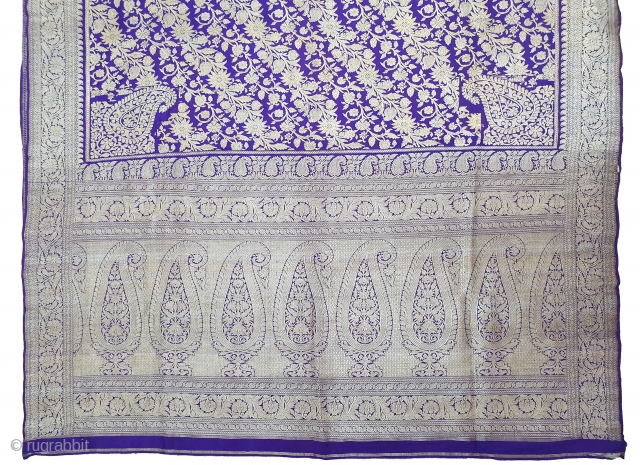 Pitambari Saree, Real Zari Silver threads with gold polish weaving on the silk,From Varanasi ,Uttar Pradesh, India. C.1900. Top condition.Its size 112cmX450cm(20191105_151148).           