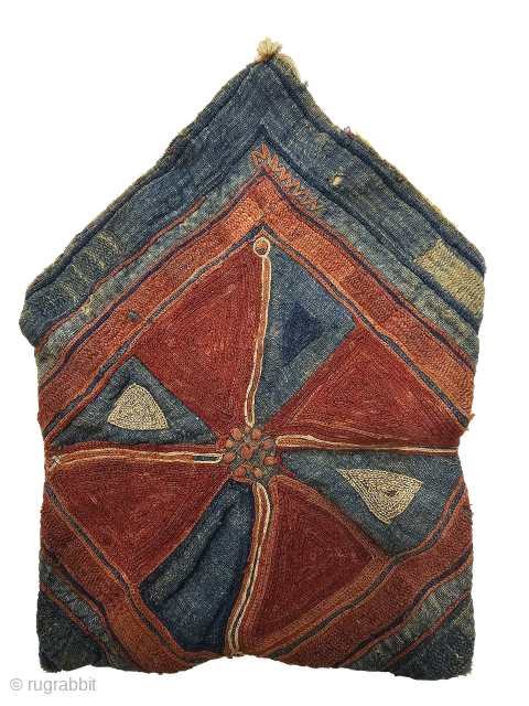 An Rare Indigo Blue Colour Ceremonial Banjara Dowry Bujki (Pouch) Bag.

From Karnataka, South India. India.

Embroidered on cotton.

C.1875 -1900

Its size is 18cmX16cm (20241109_173827).           