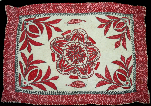 Kantha Quilted and embroidered cotton kantha Probably From East Bengal.(Bangladesh) region.India.Its size is 46cmX64cm(DSC00018 New).                  