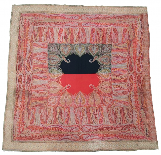 Sikh Period Jamawar Square Shawl (Rumal) From Kashmir, India. India. C.1870-1900.Its Size is 186cmX190cm(20191114_131553).                   