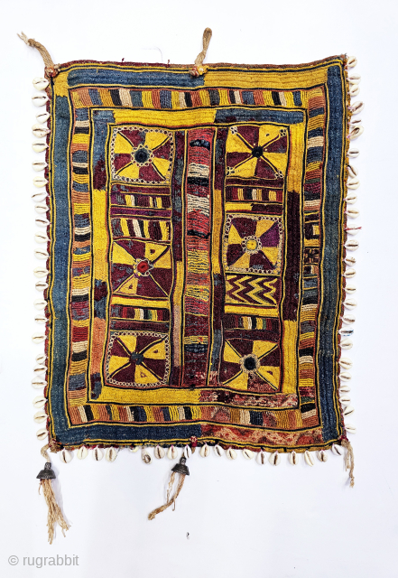 Rare Indigo Blue , Ceremonial Banjara Gala From Karnataka, South India. India.

Embroidered on cotton. Gala is traditionally used by women to carry pots on their heads.

C.1875 -1900

Its size is 29cmX37cm (20241118_165218).  