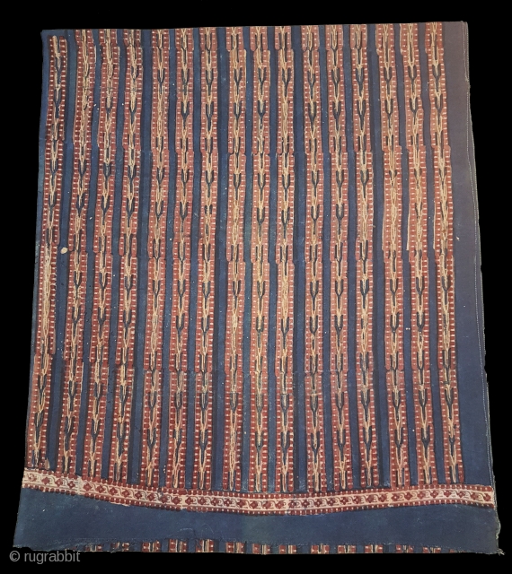 Indigo Blue,Early Daabu Block Print Yardage,(Natural Dyes on cotton) From Balotra, Rajasthan. India.C.1900. Its size is 68cmX456cm(20171127_104256 New).               