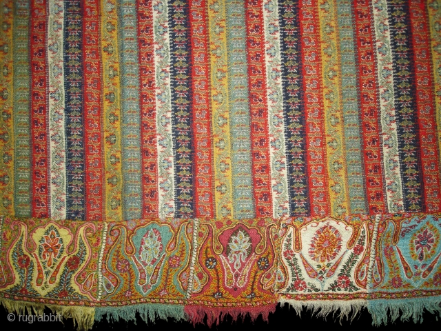 Khatrash Jamawar Long shawl From Kashmir, India.C.1850.Its Size is 127cmx280cm.Its condition is very good(DSC03696 New).                  