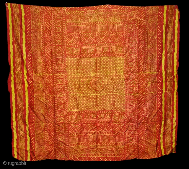 Printed Tie and Dye Style, Silk Odhani From Pethpur Region of Gujarat, India,C.1900.Its size is 165cmx180cm. Good Condition(DSC03706 New).              