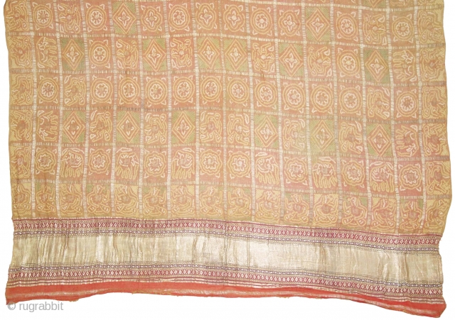 Rare Nau Khund Bandhani (Tie and Dye) Garchola Panetar (Wedding Saree) Saree with Real Zari Brocade Pallu. From Jamnagar Gujarat India. India. Late 19th Century Natural Dye Tie and Dye on the  ...