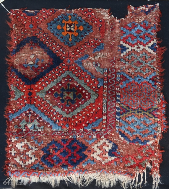 From Sonny Berntssons collection:
No 558 Antique East (?) Anatolian rug fragment mounted on fabric.
All natural colours. 52 x 57 cm plus fabric.
 E-mails are not delivered to me due to a problem,  ...