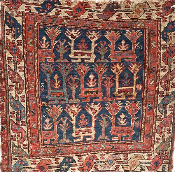 Shahsevan soumak bag-face 60cm x 50cm .. Very early of its type, tight gritty weave and staggering colour. Loss as seen.   From my collection ...
A couple of detail images have  ...