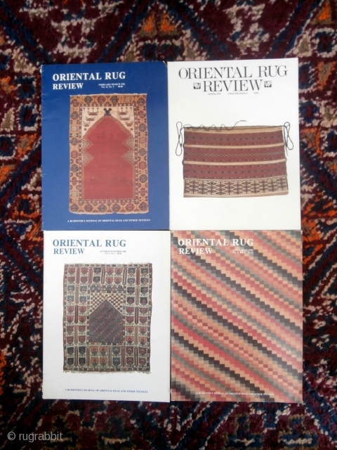  ·

A little bit of fascinating Oriental Rug history --
28 copies of "Oriental Rug Review" from the years 1987 to 1993
available as one lot at 5 euros each, total 140 euros.
Shipping guidlines  ...