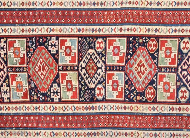 19th Century Caucasian Gendje Rug It's ın Really Good Condition And Untouched One.Size 91 x 197 Cm                