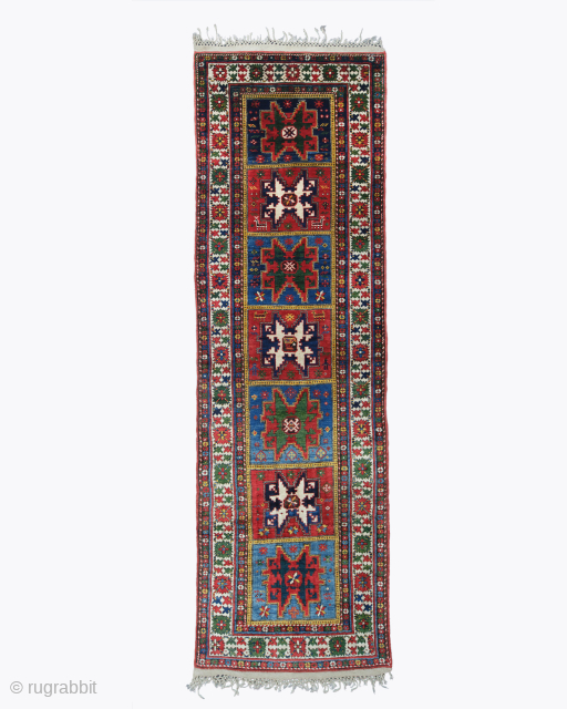 Late of the 19th Century Colorful Geometric Tribal Looking  Caucasian Lezgi Long Rug
Size : 110×340 cm
please send me directly mail.
galleryaydinrugs@gmail.com            