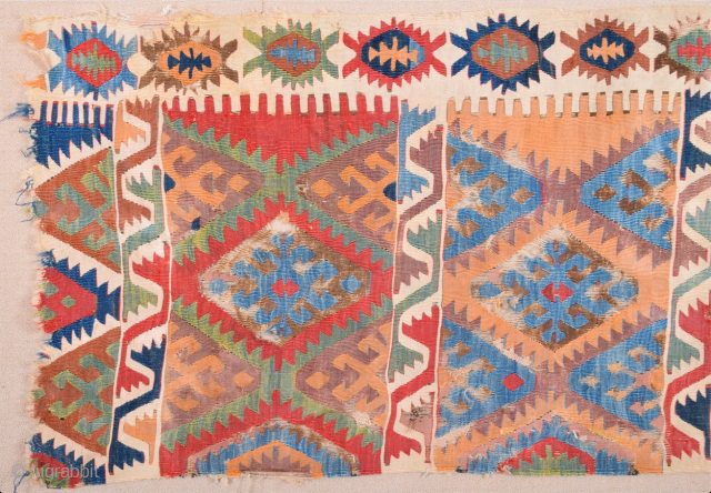 Circa 1800s Central Anatolian Kilim Fragment Size 80 x 200 cm                      