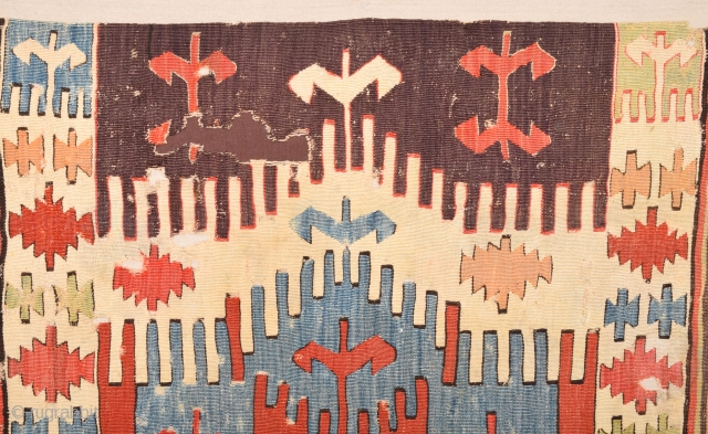 18th Century Central Anatolian Konya Kilim Fragment Size 65 x 120 Cm                     