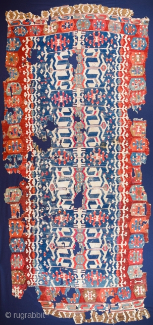 18th Century Early example of Anatolian Manisa Kilim ıt's already mounted on linen.Size 160 x 360 cm                