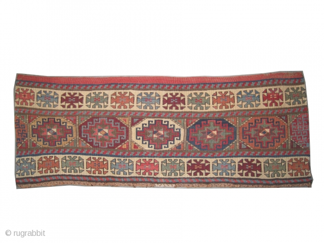  Moghan Caucasian circa 1900 antique. Collector's item, Size: 110 x 40 (cm) 3' 7" x 1' 4"  carpet ID: A-300
Woven with reverse technique of Soumak, 100% hand spun lamb wool.  ...