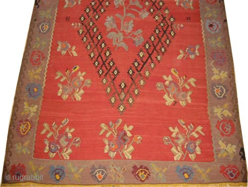 

Sharkoy kilim Turkish woven circa 1935 with hand spun wool, 200 x 296 cm, ID: A-988
In perfect condition, 100% wool, vegetable dyes, both sides are usable.

       