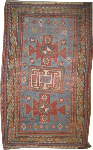 

Karatchoph Caucasian, knotted circa in 1890 antique. 166 x 106 (cm) 5' 5" x 3' 6"  carpet ID: K-3675
Sky blue background, the warp and the weft threads are wool, the knots  ...