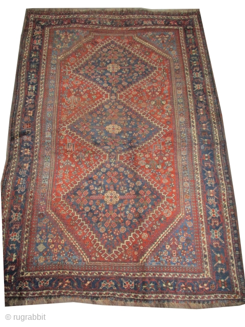 Qashqai Persian knotted circa 1905 antique, collectors item, 251 x 170 cm  carpet ID: K-3445
The black knots are oxidized. The knots, the warp and the weft threads are hand spun lamb  ...