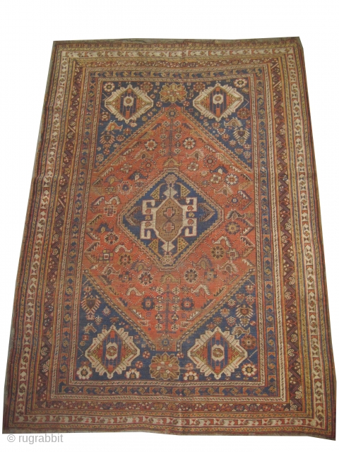 

Qashqai Persian knotted circa 1910 antique, collectors item, 197 x 140 cm  carpet ID: K-4603
The black knots are oxidized. The knots, the warp and the weft threads are mixed with hand  ...