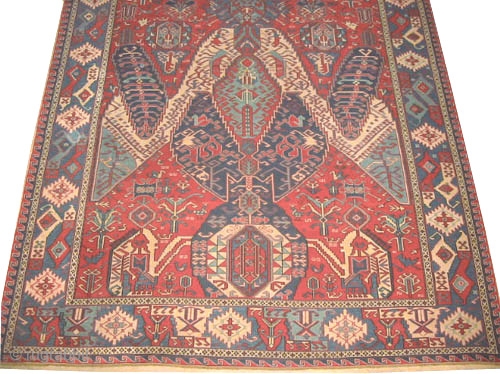 
Dragon-Soumak Caucasian kilim, old, 230 x 377 cm, ID: A-890
Dragon design, in perfect condition, in its original shape.

A similar example was published in the catalog of "Orientteppiche" by Doris Eder on page  ...