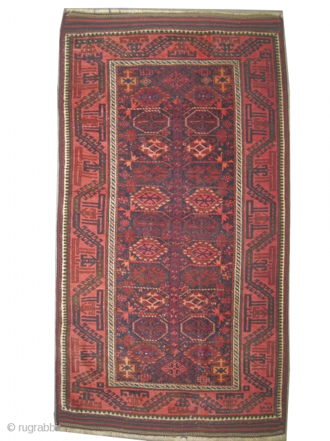  Belutch Persian circa 1910 antique. Collector's item, Size: 161 x 94 (cm) 5' 3" x 3' 1"  carpet ID: T-621
The two selvages are rebuilt and rolled on one line, silky  ...