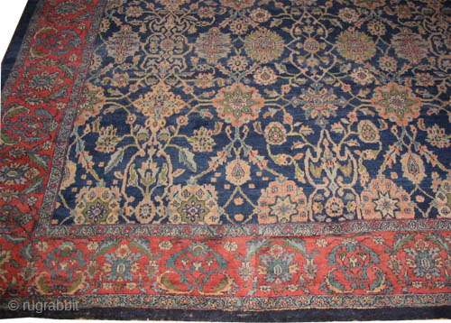 
Mahal Persian knotted circa 1915 antique, 360 x 503 cm, ID: P-5947
Vegetable dyes, high pile, in perfect condition, the warp threads are blue and beige, the weft threads are beige, minor moth  ...