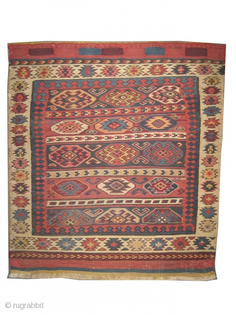 Sumak bag face, circa 1915 antique. Collector's item, Size: 60 x 53 (cm) 2'  x 1' 9"  carpet ID: SA-1111
Woven with Soumak technique and hand spun wool, the surrounded large  ...