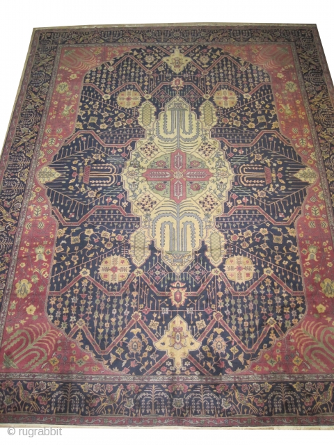 	

Indian Carpet old. Size: 360 x 280 (cm) 11' 10" x 9' 2"  carpet ID: P-6292
The knots are hand spun lamb wool, very fine knotted, elegant carpet, the center medallion is  ...