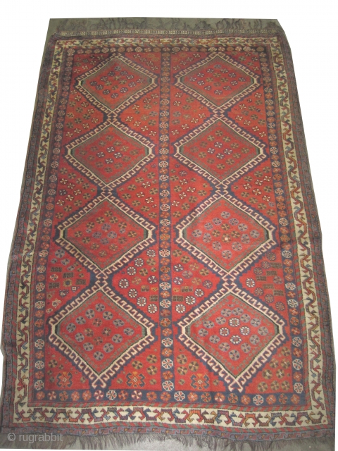 	

Shiraz Persian knotted circa in 1905 antique, collector's item, 245 x 163 (cm) 8'  x 5' 4"  carpet ID: P-4617
One edge is finished with 3cm decorated kilim, at the bottom  ...