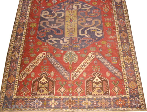 

Chendzoresk Soumak Caucasian kilim, old, 210 x 293 cm, ID: A-1053
Vegetable dyes, the warp and the weft threads are 100% wool, very finely woven with hand spun wool in Soumak technique, the  ...