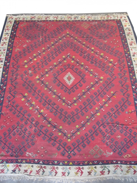 	

 Sharkoy Turkish kilim circa 1905 antique. Collectors item, Size: 328 x 282 (cm) 10' 9" x 9' 3"  carpet ID: A-436
Minor problems, good condition, soft, very fine woven and in  ...