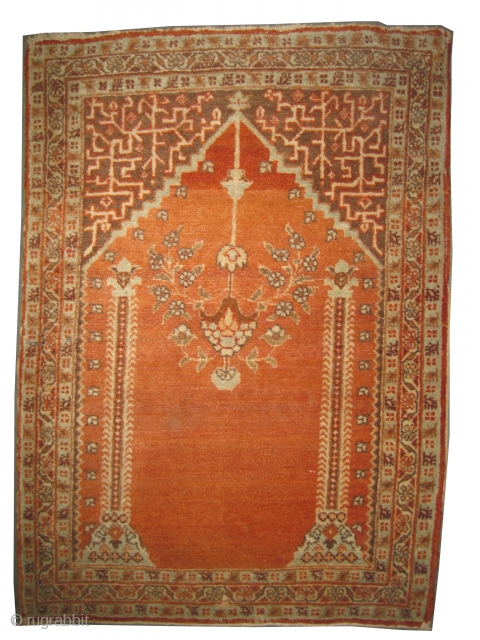 	

Hajijelili-Tabriz Persian knotted circa in 1900 antique, collector's item, 81 x 57 (cm) 2' 8" x 1' 10"  carpet ID: K-4577
Prayer design, high pile in perfect condition, fine knotted, the background  ...