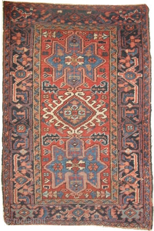 
	

Heriz Persian, knotted circa in 1920 antique, 128 x 86 (cm) 4' 2" x 2' 10"  carpet ID: K-2722
The black knots are oxidized, the knots are hand spun wool, high pile,  ...