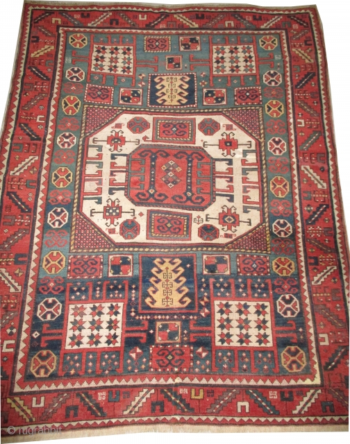 

Karatchop Caucasian, knotted circa in 1820, antique, collectors item, 164 x 215 cm, carpet ID: NO-987
In good condition, minor repairs are already done, the selvages are woven on two lines with wool. 