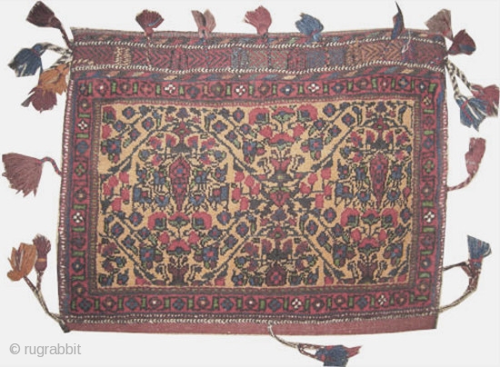  	

Afshar Persian circa 1925 semi antique. Collector's item. Size: 60 x 46 (cm) 2'  x 1' 6"  carpet ID: SA-948
Saffron background with Cyprus trees, surrounded with tassels, the back  ...