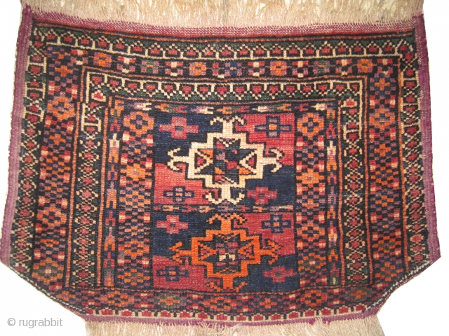 Horse cover Belutch Persian circa 1935, Size: 56 x 38 (cm) 1' 10" x 1' 3"  carpet ID: CBU-3
Horse saddle cover, the knots are hand spun wool, the warp and the  ...