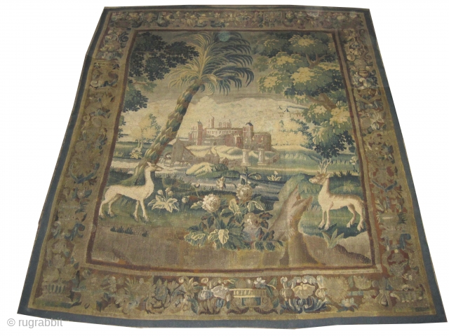 Flanders Tapestry, antique, 261 x 223 cm, ID: A-800
Woven with hand spun wool, a fragment, in good condition.

               