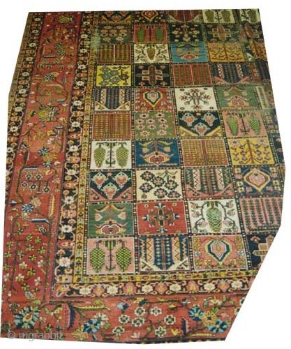 Baktiar Persian circa 1900 antique. Size: 486 x 440 (cm) 15' 11" x 14' 5"  carpet ID: P-4095
All over geometric garden design, elegant and very fine knotted, minor places to be  ...