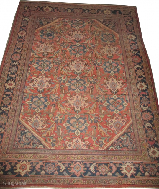 Mahal Persian, knotted circa in 1920 antique,  326 x 235 (cm) 10' 8" x 7' 8"  carpet ID: P-1535
All over design, the knots are hand spun wool, the background color  ...