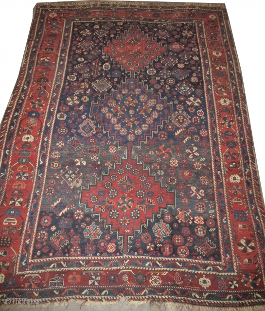 

Shiraz Persian, knotted circa in 1922, 310 x 225 (cm) 10' 2" x 7' 5"  carpet ID: P-4745
The black knots are oxidized. The knots, the warp and the weft threads are  ...