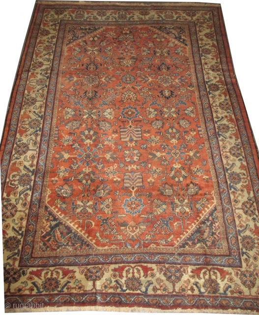 Mahal Persian knotted circa in 1925 303 x 211 (cm) 9' 11" x 6' 11"  carpet ID: P-5756
The knots are hand spun wool, the black knots are oxidized, all over design,  ...