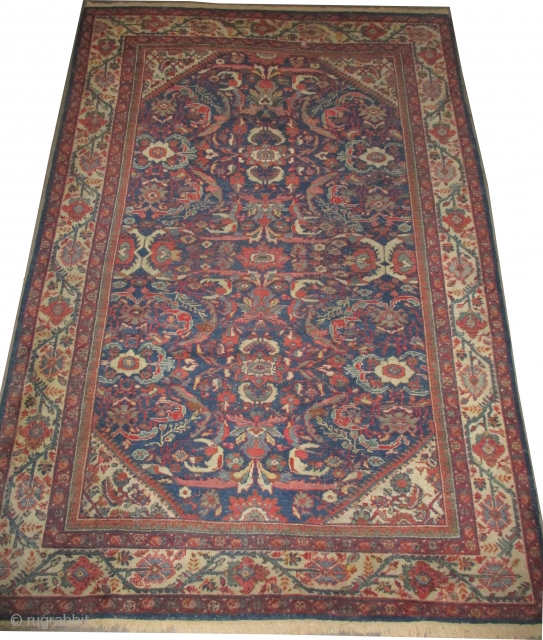 Mahal Persian, knotted circa in 1908 antique,  300 x 205 (cm) 9' 10" x 6' 9" 
 carpet ID: P-4579
The knots are hand spun lamb wool, the background color is indigo,  ...