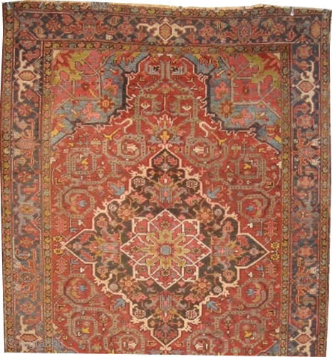 Heriz Persian knotted circa in 1920s antique, 290 x 206 (cm) 9' 6" x 6' 9"  carpet ID: P-3721
 The black knots are oxidized, the knots are hand spun wool, the  ...