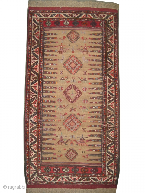 	

 Soufre Persian old. Size: 190 x 100 (cm) 6' 3" x 3' 3"  carpet ID: K-4182
Woven and knotted with hand spun wool, the background is flat woven with camel hair,  ...