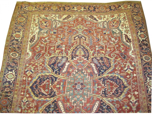 


Serapi Heriz Persian, knotted circa in 1920 antique, collectors item, 368 x 265 (cm) 12' 1" x 8' 8"  carpet ID: P-4206
The black knots are oxidized, the knots are hand spun  ...