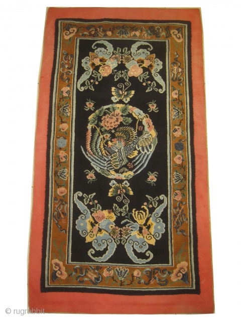 Chinese dragon rug, old, 95 x 174 cm, carpet ID: SRO-5
The background is indigo, thick pile, in perfect condition.              