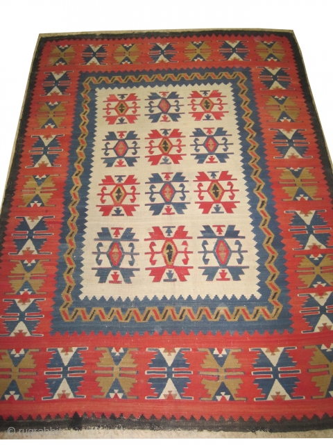  	
Anatolian Karaman kilim, circa 1860 antique. Collector's item. Size: 322 x 230 (cm) 10' 7" x 7' 6"  carpet ID: A-573
Woven with hand spun 100% wool, the background color is  ...