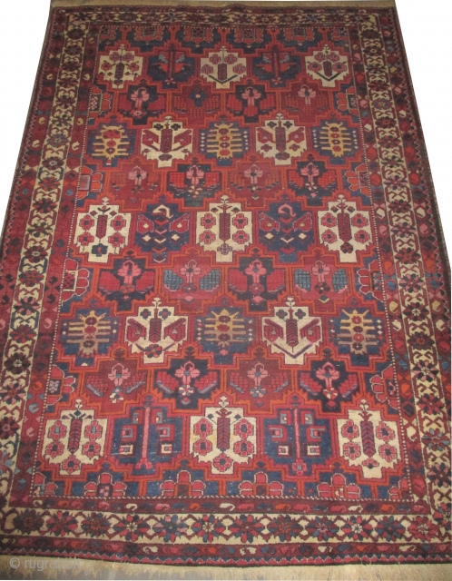 

Baktiar Persian knotted circa in 1935 semi antique, 310 x 222 (cm) 10' 2" x 7' 3" 
 carpet ID: P-5200
The knots are hand spun wool, the black knots are oxidized, the  ...