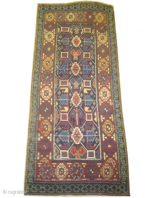 	

Talish Caucasian circa 1870 antique. Size: 294 x 124 (cm) 9' 8" x 4' 1"  carpet ID: H-331
Minor repairs, high pile, indigo background with geometric design, soft, high standard quality, rare  ...